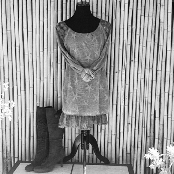 🌸 SALE ENDS SUN 🌸NEW Gray Wool Blend Star Print Dress with Ruffle Hem Slip - Picture 5 of 11